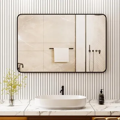 Imagen del producto de Espejo rectangular de 120x70 cm con marco de metal. Espejo de baño, espejo de pared , sin iluminación