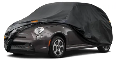 Image de Housse de protection pour voiture Autoplane, imperméable et respirante, pour FIAT 500 (2010-2025), avec 7 couches, protection complète, anti-poussière, bandes réfléchissantes, couleur noire