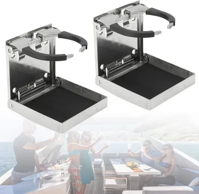 Obrázek produktu pro 2 kusy Držák na pohár z nerezové oceli Držák na láhev z nerezové oceli Skládací pro loď, karavan, auto 55-75mm