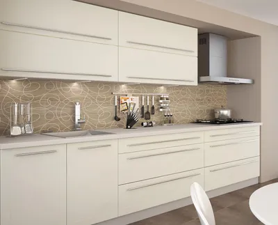 Produktbild von Küchenzeile KVANTUM Küchenblock 240cm grau Front MDF vanille matt Teilauszug