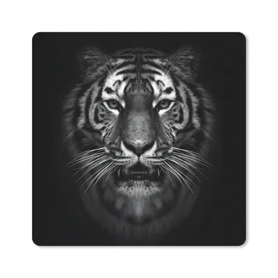Produktbild von MuchoWow® Mauspad Mousepad Tiger - Tiere - Schwarz - Weiß - Porträt - Wild 20x20 cm - Mousepads - Maus Mat - Pad - Mausunterlage - Desk Mat - Bureauartikeln