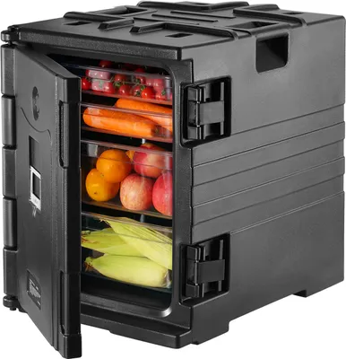 Image de Porte-poêles isolé de SucceBuy, 82 Qt, LLDPE, boucles doubles, chauffe-poêles à chargement frontal, poignées, empilable, pour catering/restaurant/cantine
