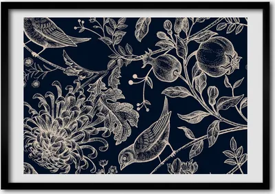 Produktbild von Bild - Bilderrahmen - 100 cm x 70 cm - MDF - Rahmen - Foto - Wandkunst Blumen und Vögel