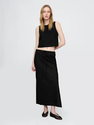 Produktbild von GAP Midi-Rock für Damen aus Leinen in Schwarz mit Seitenschlitz, Größe M