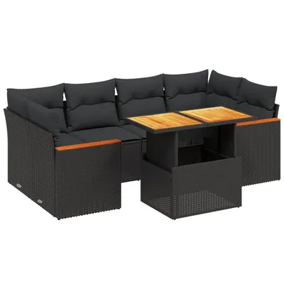 Produktbild von vidaXL 7-tlg. Garten-Sofagarnitur mit Kissen Schwarz Poly Rattan