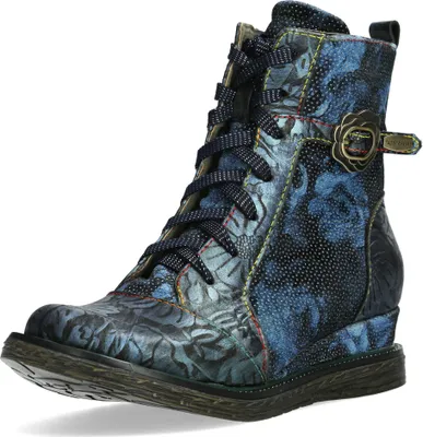 Produktbild von Laura Vita Damen Stiefelette Blumenmuster und florale Schnalle Ercnaulto 43, Größe:37 EU, Farbe:Blau