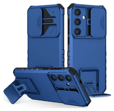 Produktbild von Galaxy S25 Hülle, Dual Layer Ständer Schutzhülle mit Schiebe Kamera Schutz für Samsung Galaxy S25 Blau