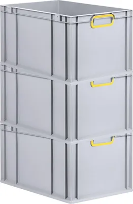 Produktbild von SuperSparSet 3x Eurobox NextGen Color | HxBxT 32x40x60cm | 65 Liter | Griffe gelb geschlossen | Verstärkter Boden | Grau | Eurobehälter, Transportbox, Transportbehälter, Stapelbehälter