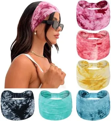 Produktbild von 6 Damen-Stirnbänder, breite elastische Haarbänder aus weichem Material für Workout, Spa, Fitness, Laufen und Yoga