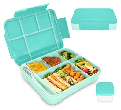 Produktbild von IJIAMY Brotdose Kinder mit Fächern, 1300ml Jausenbox Kinder, Auslaufsicher Bento Box, Lunchbox Kinder, Vesperdose für Kindergarten & Schule (Minze)