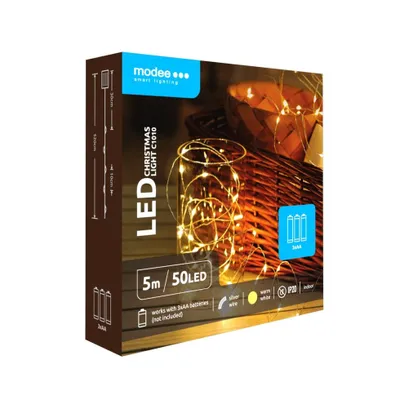 Obrázok produktu pre Modee Lighting LED vianočná reťaz 50 LED 5m 3xAA teplá biela