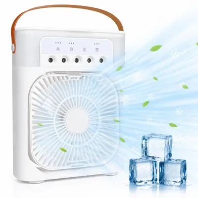 Produktbild von Lifetime Air Tischventilator mit Nebelfunktion – Tragbarer Schreibtischventilator mit Wasser – USB-C-Anschluss – RGB-Farben – Neigbar – Weiß