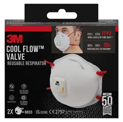Obrázek produktu pro 3M 7100329374 3M Atemschutzmasken Cool Flow™ 8833 FFP3 DIN EN 149:2001, A1:2009, 2 St.