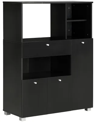Produktbild von Mikrowellenschrank aus Holz mit Regalen und Schublade, 90 x 40 x 120 cm, schwarz