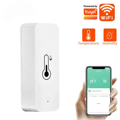 Produktbild von WiFi-Temperatur-Feuchtigkeitssensor: Innenthermometer-Hygrometer mit App-Benachrichtigung,intelligenter Temperatur-Feuchtigkeitsmonitor，Tuya-App（1 Stück）