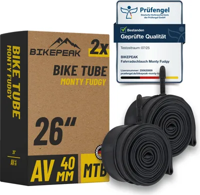 Produktbild von BikePeak 2x Fahrradschlauch Monty Fudgy MTB 26 Zoll AV-40mm Monty Fudgy 40/62-559 - 2er Set