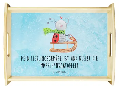 Produktbild von Mr. & Mrs. Panda Serviertablett Smörle Rodeln - Eisblau - Geschenk, tablett holz, Holztablett, Schlittenfahren, Winter, Sofa, Marzipan, Weihnachten, teetablett, Servier