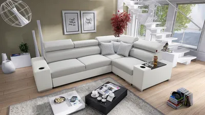 Produktbild von Ecksofa mit Schlaffunktion Eckcouch PERS II (Grau LUXO 6601 + weißes Kunstleder, Rechts)