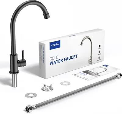 Produktbild von Spültischarmatur Kaltwasser, Cecipa MAX Wasserhahn Küche, 304 Edelstahl Küchenarmatur, 360° Drehbar, Für Waschbecken & Balkon, Schwarz Matt