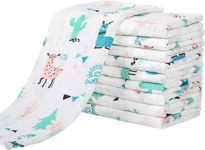 Obrázok produktu pre Uniqoos® balenie 10 kusov jemných, savých mušelinových plienok pre bábätká – 100% bavlna, 27 x 50 cm, 6 vrstiev