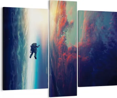 Produktbild von Bild auf Leinwand - Leinwandbild - 3 Teile - Kosmos Astronaut Planet - 95x80cm - Wand Bild - Wanddeko - Wandbilder - Leinwanddruck - Bilder - Wanddekoration - Leinwand bilder - Wandbild - CB95x80-5049