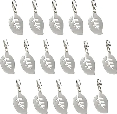 Produktbild von Relaxdays Tischdeckenbeschwerer, 16er Set, Blatt Motiv, Gewicht für Tischdecke, Gardinenbeschwerer, Edelstahl, silber