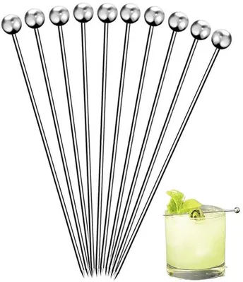 Productafbeelding van Ibenzoa® Herbruikbare cocktailprikkers van roestvrij staal 304, 11 cm, zilverkleurig – set van 10 voor cocktails, snacks en voorgerechten
