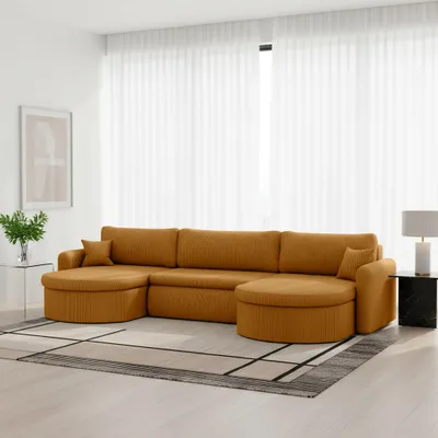 Produktbild von Wohnlandschaft Sofa mit Schlaffunktion FELIZ Stoff Poso Senfgelb