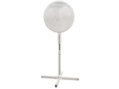 Image de Ventilateur sur pied 40 cm, 3 vitesses + oscillation, réglable en hauteur, blanc, 40 W