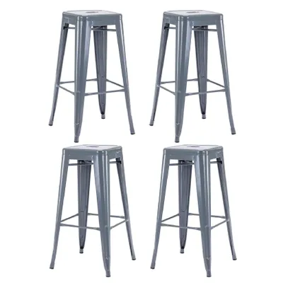 Produktbild von Duhome Barhocker Eisen Barstühle 4er Set, Sitzhöhe 76cm Tresenhocker, Stapelbar Metall Bistrohocker mit Fußstütze im Industry Design, Grau