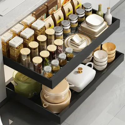 Produktbild von Ausziehbarer Schrank Organizer Verstellbar Ausziehschublade Werkzeuglos Platzsparend Mehrzweck
