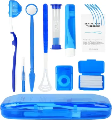 Imagen del producto de Kit de limpieza dental de 9 piezas, portátil, que incluye un espejo bucal y un raspador de lengua, para el cuidado de la boca