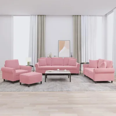 Immagine prodotto di vidaXL Set divano 4 pezzi con cuscini in velluto rosa