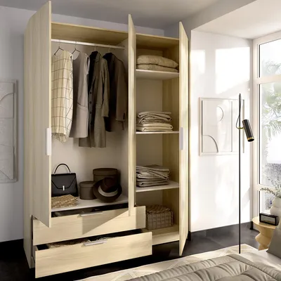 Image de Mayos - Armoire 3 Portes, 51x137 cm Chêne Brun, Porte-manteaux
