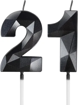 Productafbeelding van Cijferkaarsen, nummer 21, zwart, 2 stuks, 11,5 cm, voor verjaardagstaarten