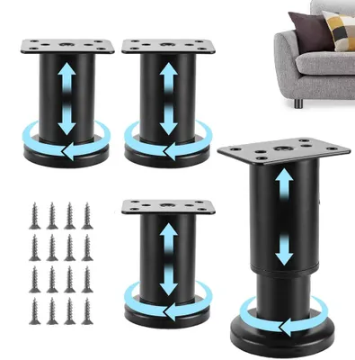 Produktbild von 4 Stück Verstellbare Möbelfüße - 8–12 cm - Möbelfuß - Verstellbare Füße - Verstellbare kleine Möbelfüße - Für Tische, Sofas, TV-Schränke, Stühle