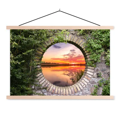 Produktbild von MuchoWow® Textilposter Meer - Sonnenuntergang - Ausblick 120x80 cm mit holzfarbenen Rahmen - Aufhängeset