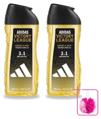 Zdjęcie produktu dla 2 sztuki żelu pod prysznic Adidas 3-w-1 Victory League - 250 ml - zestaw ekonomiczny
