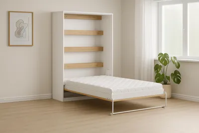 Produktbild von Kaiser Möbel Schrankbett Perfekt 140x200 ein vertikales, das Design und Funktionalität vereint mit Matratze Eiche + Schwarz