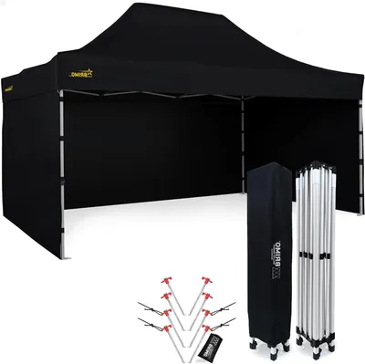Obrázek produktu pro Skládací párty stan - Skládací zahradní pavilon - Stan pro oslavy - 100% vodotěsná střecha - 3 x 4,5 metru - Černý