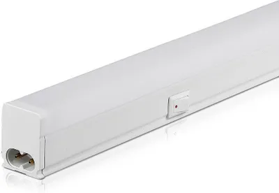 A close-up, studio shot of a white LED light bar against a white background.