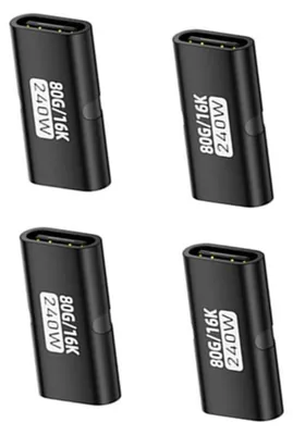 Immagine prodotto di INF Adattatore Type-C Femmina-Femmina 4 pezzi — Lega di Alluminio, 240W Power Delivery, 80Gbps Dati, Supporto 16K Nero