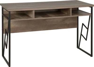 Obrázek produktu pro BELIANI Psací stůl z tmavého dřeva 120 x 60 cm s přihrádkami a černým ozdobným kovovým rámem