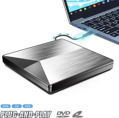 Produktbild von Externes CD DVD Laufwerk USB 3.0, Ultra Slim tragbarer DVD RW Brenner mit Touch-Auswurftaste, leise & stoßfest, kompatibel mit Laptop PC Mac