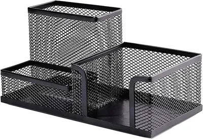 Produktbild von Stiftehalter, 3 Fächer, Metallgitter, schwarz, platzsparend für Büro