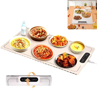 Produktbild von Speisewärmematte, schnellerwärmende Silikon-Heizplatte, 3 Temperaturen & 3 Timer, faltbarer Speisewärmer, ideal für Buffet, Partys & Zuhause