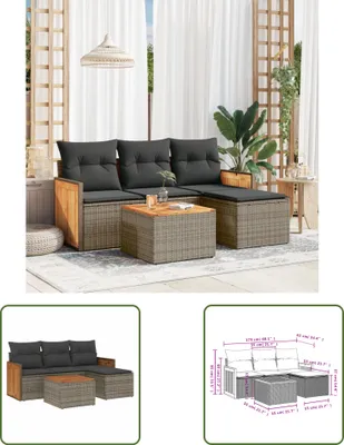 Produktbild von The Living Store 5-tlg. Garten-Sofagarnitur mit Kissen Grau Poly Rattan