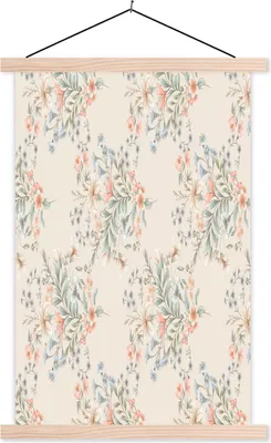Produktbild von MuchoWow® Textilposter Blumen - Blumenstrauß - Pastell 60x90 cm mit holzfarbenen Rahmen - Textil