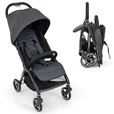 Produktbild von GOPLUS Kinderwagen klappbar, Buggys mit verstellbarer Rückenlehne, 3-fach Verdeck & 5-Punkt-Gurt, Kinderbuggy mit EVA-Rädern von 0–36 Monaten (Grau)
