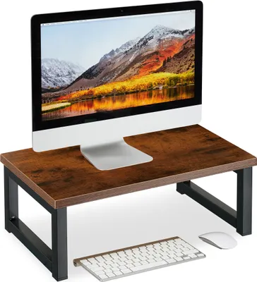 Produktbild von Relaxdays Monitorständer, Bildschirmerhöhung für Schreibtisch, HxBxT: 15 x 40 x 23 cm, Industrial Design, braun/schwarz